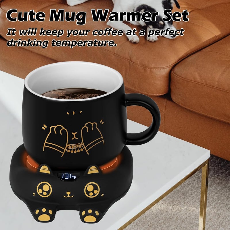 PUSEE Coffee Mug Warmer & Cute Cat Mug Set, Coffee Cup Warmer for Desk with Auto Shut Off, Beverage Warmer with 3 Temp Settings, Candle Warmer Coffee Warmer with Mug Set for Christmas & Birthday Gifts - Image 3